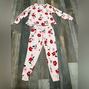 Kate Spade Pink Poppies Poppy Knit Jogger Pajama Set W Small Cozy Lounge Set EUC